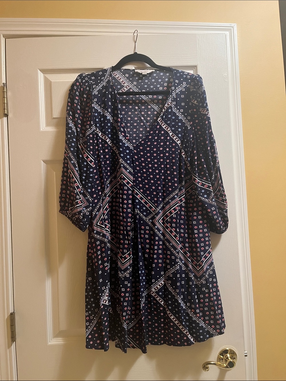 LOFT Navy Blue Mini Dress in bandana print